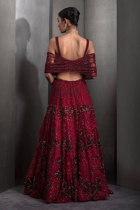 Rohit Gandhi + Rahul Khanna Sequin Floral Embroidered Lehenga Set 