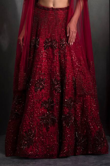 Shop_Rohit Gandhi + Rahul Khanna_Grey Tulle Sequins, Crystals Sweetheart Neck Floral Embroidered Lehenga Set _Online_at_Aza_Fashions