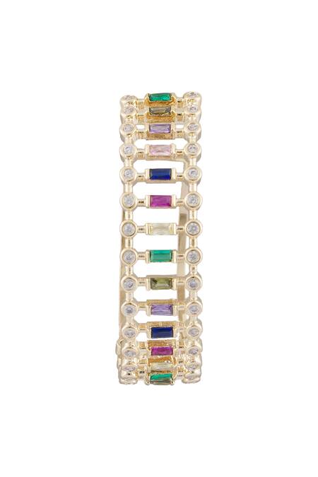 Minaki_Multi Color Crystals Cubic Zirconia Embellished Hoop Earrings _at_Aza_Fashions