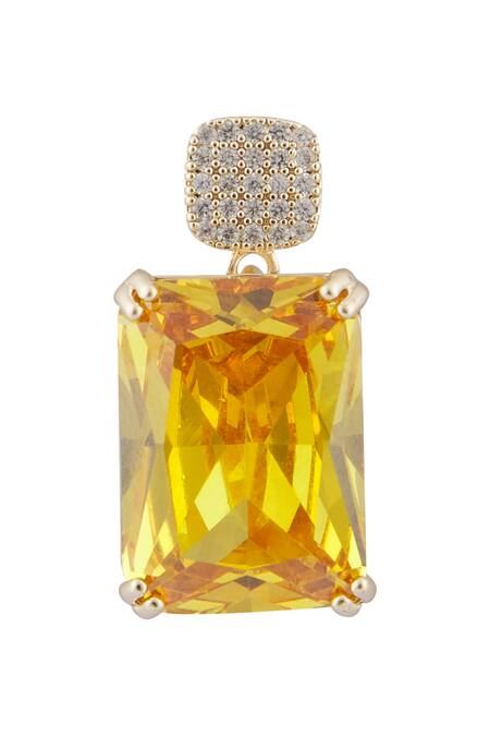 Minaki_Yellow Stones, Crystals Embellished Drop Earrings_at_Aza_Fashions