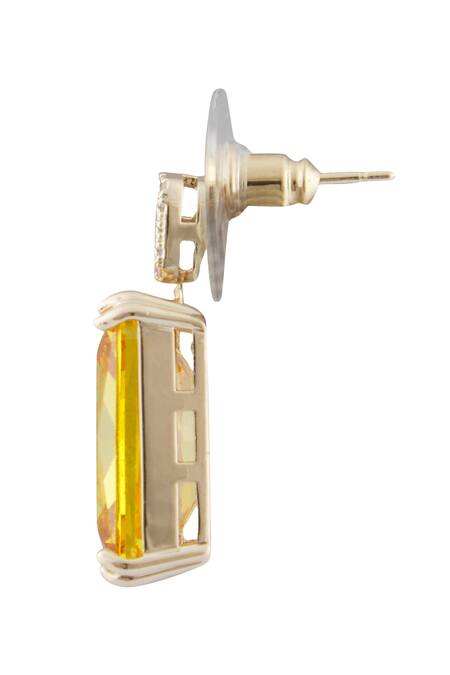 Shop_Minaki_Yellow Stones, Crystals Embellished Drop Earrings_Online_at_Aza_Fashions