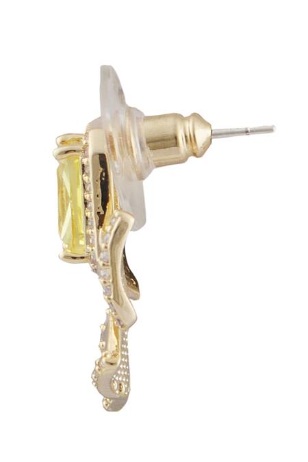 Shop_Minaki_Yellow Stones, Cut Work Embellished Stud Earrings_Online_at_Aza_Fashions