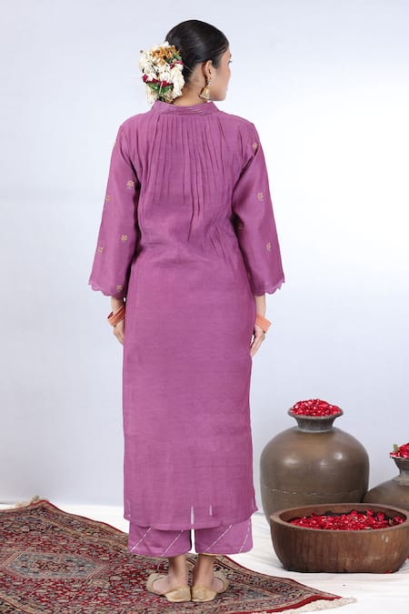 Shop Beige Purple Chanderi, Cotton Satin Sequins, Beads, Zari, Embroidery Thread Kurta Set at Aza Fashions Shop_Beige_Purple Chanderi, Cotton Satin Sequins, Beads, Zari, Embroidery Thread Kurta Set_at_Aza_Fashions