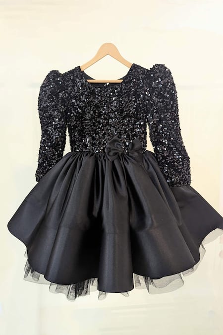 Ruchika lath label Black Sequined Velvet Embroidered Bodice Dress 