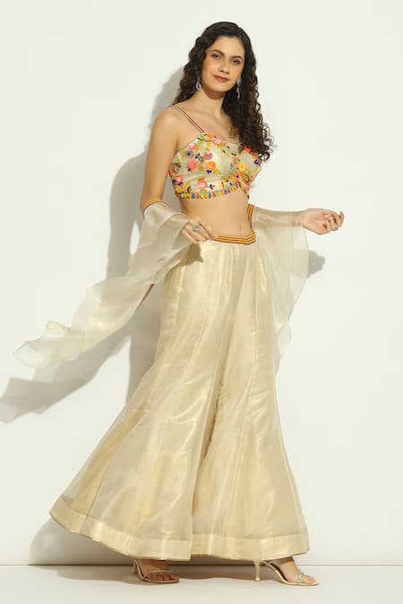 Buy Vandana Sethi Gold Organza Beads, Sequins, Embroidery Sweetheart Neck Work Blouse Sharara Set Online at Aza Fashions Buy_Vandana Sethi_Gold Organza Beads, Sequins, Embroidery Sweetheart Neck Work Blouse Sharara Set _Online_at_Aza_Fashions