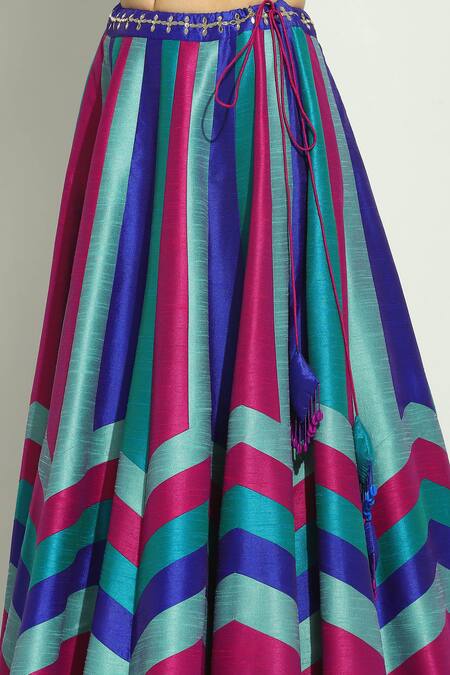 Vandana Sethi Blue Silk Beads, Embroidery Boat Neck Chevron Pattern Lehenga Set at Aza Fashions Vandana Sethi_Blue Silk Beads, Embroidery Boat Neck Chevron Pattern Lehenga Set _at_Aza_Fashions