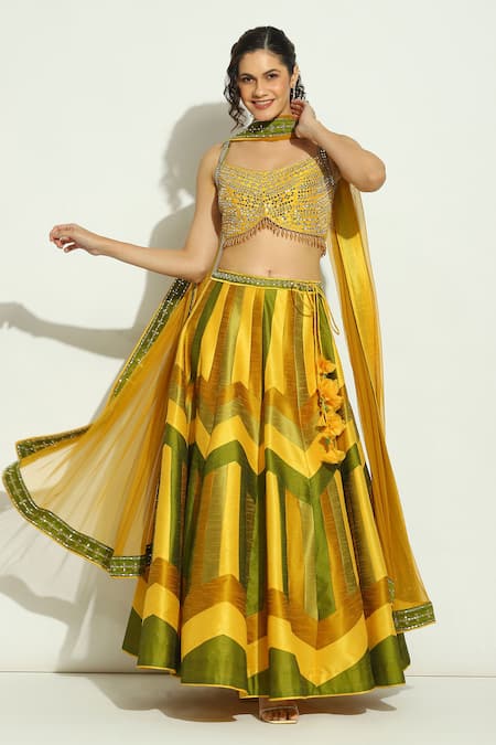 Vandana Sethi Stripe Embroidered Bridal Lehenga Set 