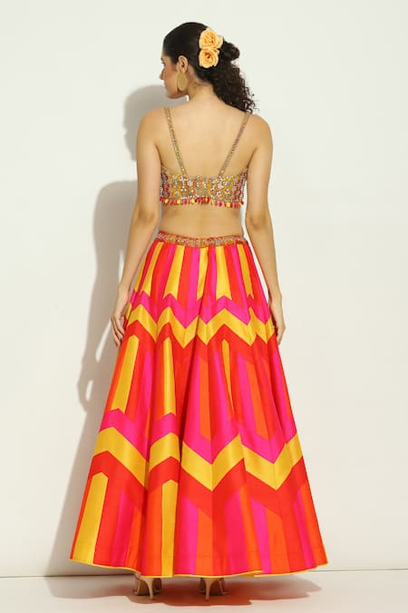 Vandana Sethi Chevron Patchwork Lehenga Set 
