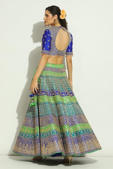 Vandana Sethi Multi Color Silk Gota Patti, Mirrors, Crystals, Embroidered Bridal Lehenga Set Online at Aza Fashions Vandana Sethi_Multi Color Silk Gota Patti, Mirrors, Crystals, Embroidered Bridal Lehenga Set _Online_at_Aza_Fashions