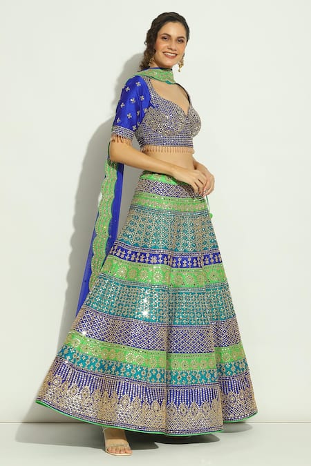 Buy Vandana Sethi Multi Color Silk Gota Patti, Mirrors, Crystals, Embroidered Bridal Lehenga Set Online at Aza Fashions Buy_Vandana Sethi_Multi Color Silk Gota Patti, Mirrors, Crystals, Embroidered Bridal Lehenga Set _Online_at_Aza_Fashions