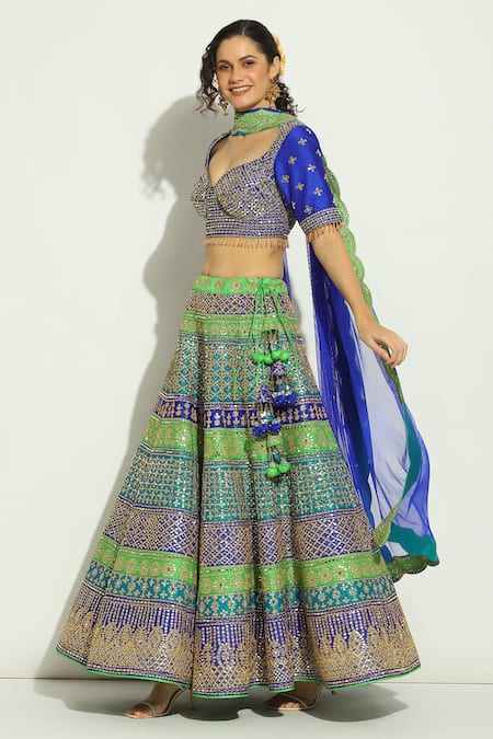 Shop Vandana Sethi Multi Color Silk Gota Patti, Mirrors, Crystals, Embroidered Bridal Lehenga Set Online at Aza Fashions Shop_Vandana Sethi_Multi Color Silk Gota Patti, Mirrors, Crystals, Embroidered Bridal Lehenga Set _Online_at_Aza_Fashions