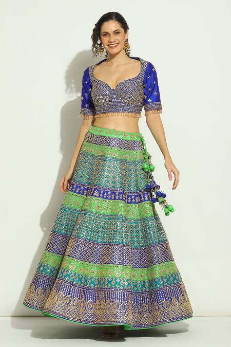 Vandana Sethi Multi Color Silk Gota Patti, Mirrors, Crystals, Embroidered Bridal Lehenga Set at Aza Fashions Vandana Sethi_Multi Color Silk Gota Patti, Mirrors, Crystals, Embroidered Bridal Lehenga Set _at_Aza_Fashions