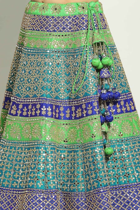 Buy Vandana Sethi Multi Color Silk Gota Patti, Mirrors, Crystals, Embroidered Bridal Lehenga Set Buy_Vandana Sethi_Multi Color Silk Gota Patti, Mirrors, Crystals, Embroidered Bridal Lehenga Set