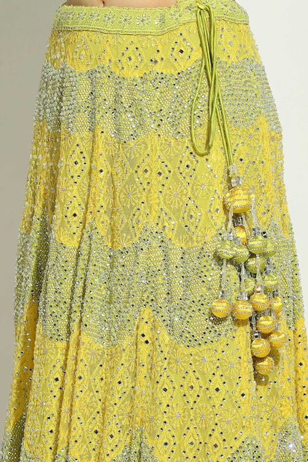 Vandana Sethi Multi Color Net Embroidery, Stones V-neck Blouse Lehenga Set at Aza Fashions Vandana Sethi_Multi Color Net Embroidery, Stones V-neck Blouse Lehenga Set _at_Aza_Fashions