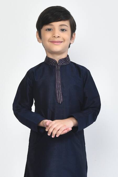 Buy_Petite Pomme_Blue , Chanderi Embroidery Collar Kurta Set _Online_at_Aza_Fashions