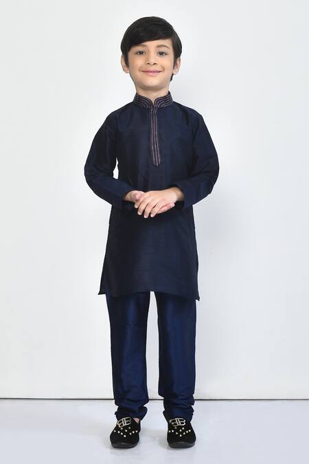 Shop_Petite Pomme_Blue , Chanderi Embroidery Collar Kurta Set _Online_at_Aza_Fashions