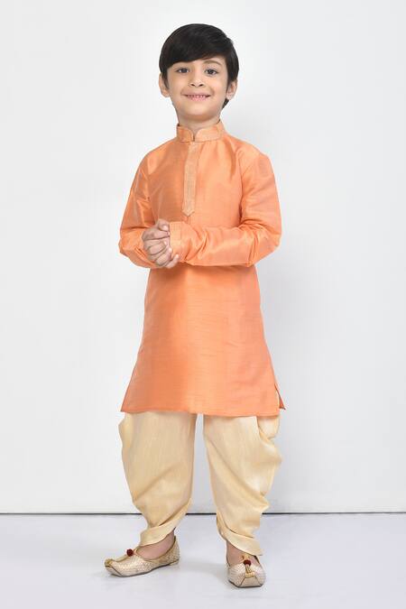 Shop_Petite Pomme_Peach Silk Embroidery Pastel Straight Kurta And Dhoti Pant Set_Online_at_Aza_Fashions