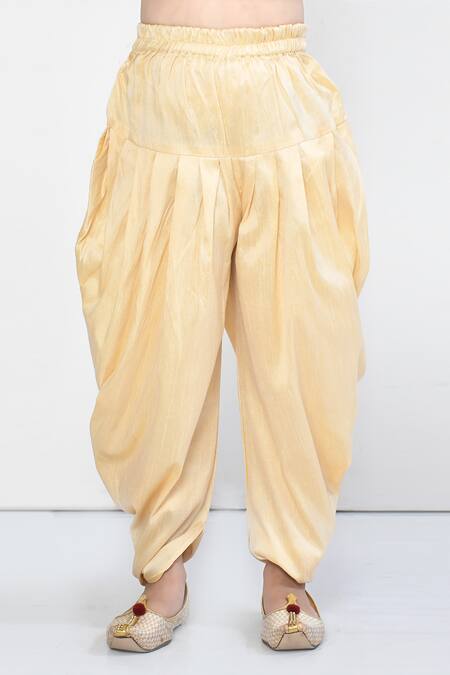 Petite Pomme_Peach Silk Embroidery Pastel Straight Kurta And Dhoti Pant Set_at_Aza_Fashions