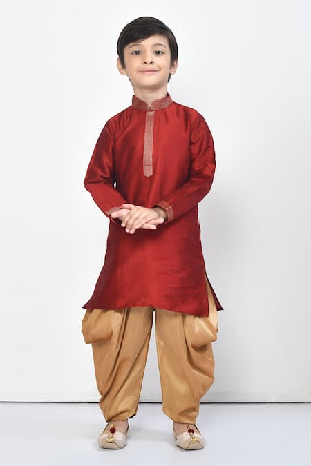 Buy_Petite Pomme_Maroon Silk Embroidered Kurta And Dhoti Pant Set _Online_at_Aza_Fashions