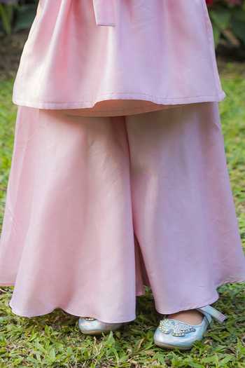 Buy_BA BA Baby Clothing CO_Pink Chanderi Embroidered Applique Gardenia Grace Floral Kurta With Sharara