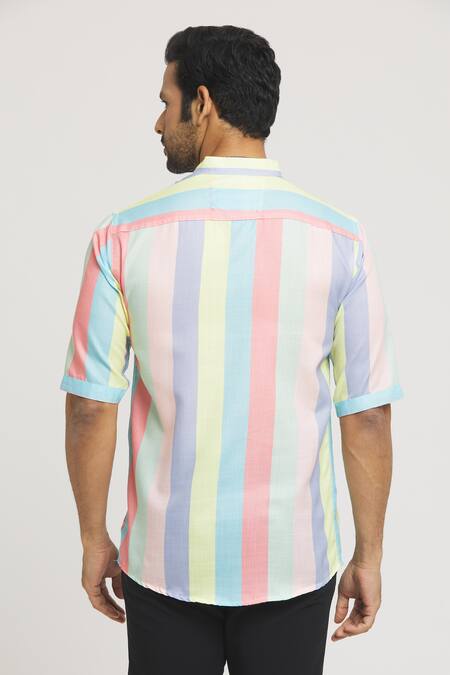 Shop_Arihant Rai Sinha_Multi Color Cotton Stripe Pattern Shirt _at_Aza_Fashions