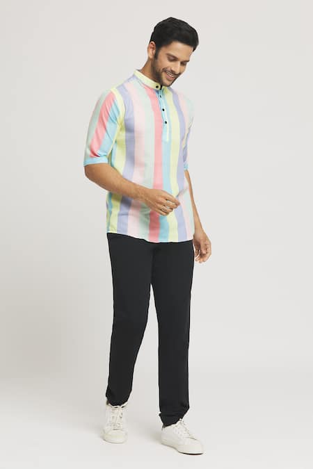 Arihant Rai Sinha_Multi Color Cotton Stripe Pattern Shirt _Online_at_Aza_Fashions