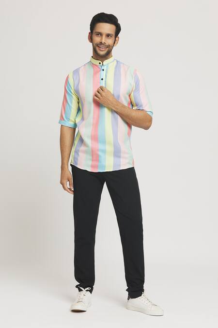 Buy_Arihant Rai Sinha_Multi Color Cotton Stripe Pattern Shirt _Online_at_Aza_Fashions