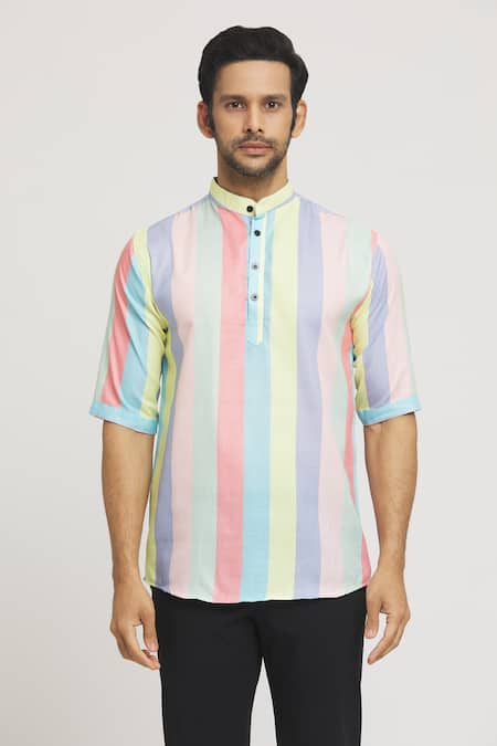 Arihant Rai Sinha_Multi Color Cotton Stripe Pattern Shirt _at_Aza_Fashions