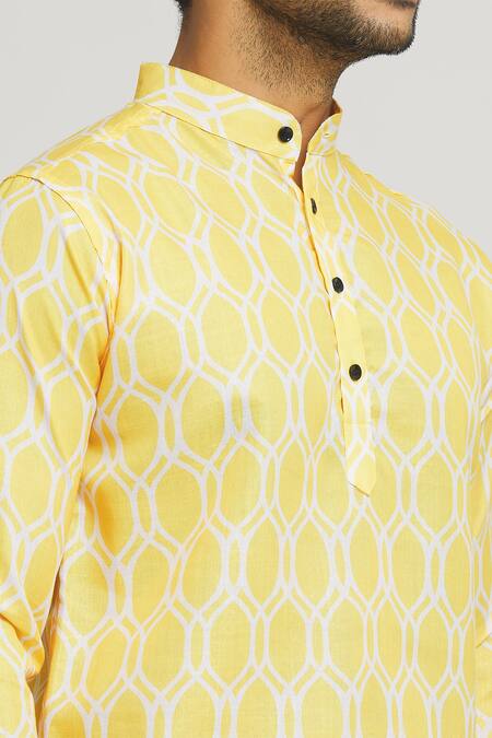 Shop_Arihant Rai Sinha_Yellow Cotton Geometric Print Shirt _Online_at_Aza_Fashions