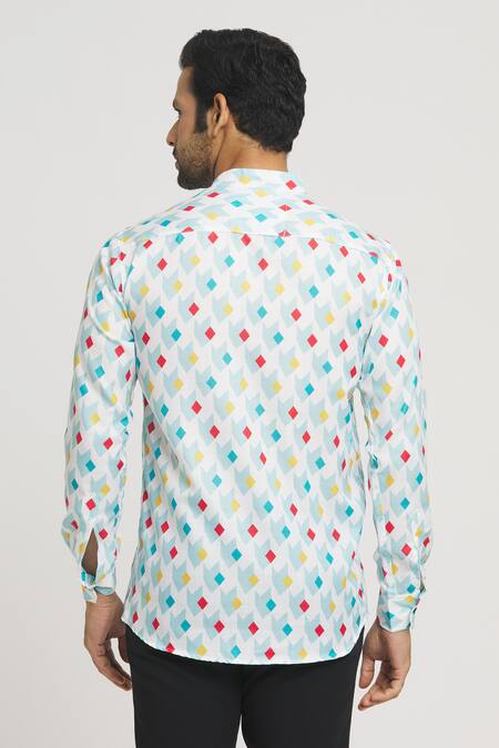 Shop Aryavir Malhotra Multi Color Cotton Geometric Print Full Sleeve Shirt at Aza Fashions Shop_Aryavir Malhotra_Multi Color Cotton Geometric Print Full Sleeve Shirt_at_Aza_Fashions
