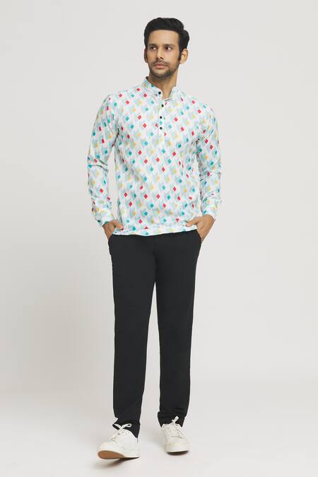 Aryavir Malhotra Multi Color Cotton Geometric Print Full Sleeve Shirt Online at Aza Fashions Aryavir Malhotra_Multi Color Cotton Geometric Print Full Sleeve Shirt_Online_at_Aza_Fashions