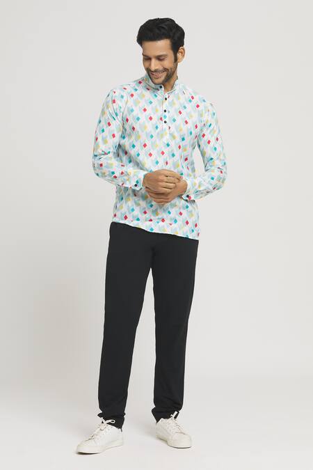 Buy Aryavir Malhotra Multi Color Cotton Geometric Print Full Sleeve Shirt Online at Aza Fashions Buy_Aryavir Malhotra_Multi Color Cotton Geometric Print Full Sleeve Shirt_Online_at_Aza_Fashions