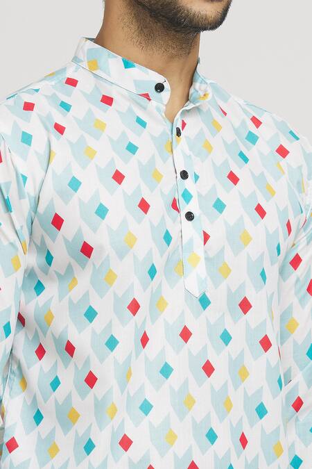 Shop Aryavir Malhotra Multi Color Cotton Geometric Print Full Sleeve Shirt Online at Aza Fashions Shop_Aryavir Malhotra_Multi Color Cotton Geometric Print Full Sleeve Shirt_Online_at_Aza_Fashions