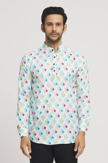 Aryavir Malhotra Multi Color Cotton Geometric Print Full Sleeve Shirt at Aza Fashions Aryavir Malhotra_Multi Color Cotton Geometric Print Full Sleeve Shirt_at_Aza_Fashions
