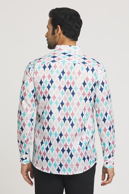 Shop_Arihant Rai Sinha_Multi Color Cotton Diamond Print Shirt _at_Aza_Fashions