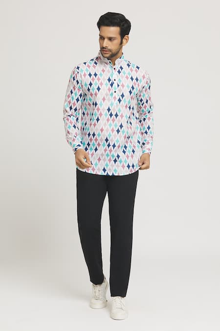 Arihant Rai Sinha_Multi Color Cotton Diamond Print Shirt _Online_at_Aza_Fashions