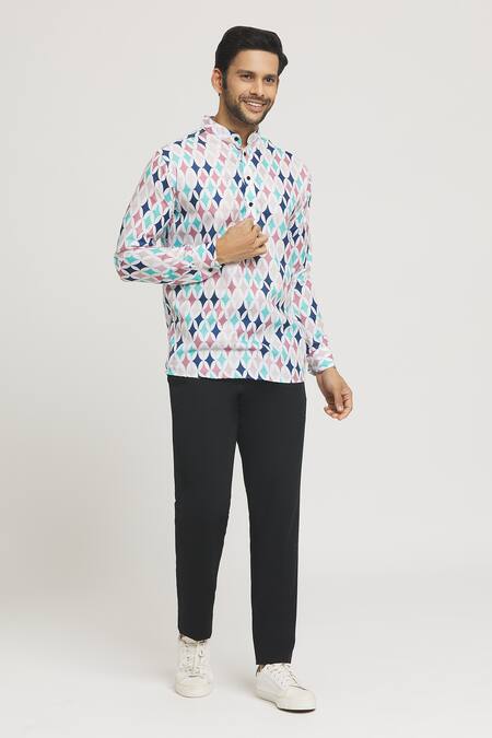 Buy_Arihant Rai Sinha_Multi Color Cotton Diamond Print Shirt _Online_at_Aza_Fashions