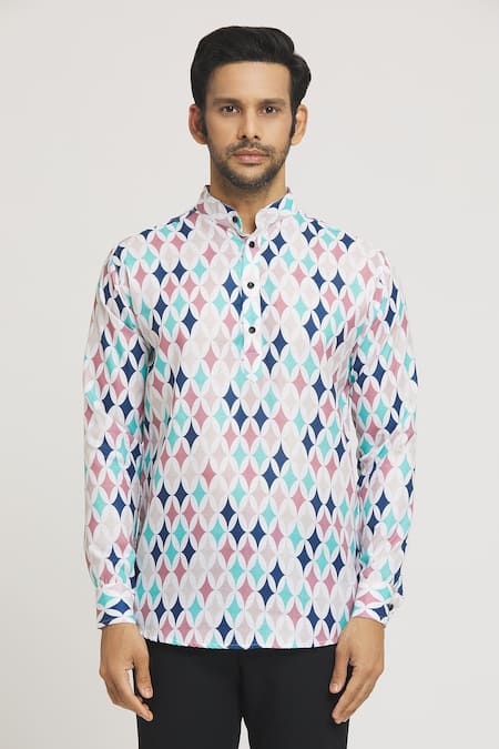 Arihant Rai Sinha_Multi Color Cotton Diamond Print Shirt _at_Aza_Fashions