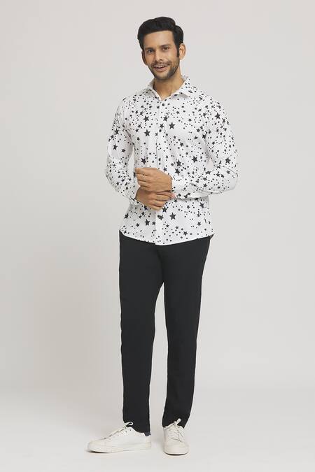 Aryavir Malhotra_White Lycra Scattered Star Print Shirt_Online_at_Aza_Fashions