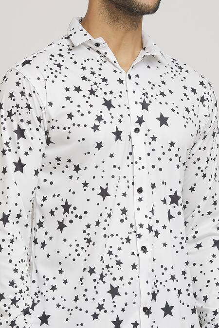 Shop_Aryavir Malhotra_White Lycra Scattered Star Print Shirt_Online_at_Aza_Fashions