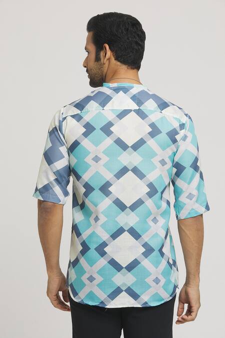Shop Aryavir Malhotra Multi Color Cotton Abstract Geometric Print Shirt at Aza Fashions Shop_Aryavir Malhotra_Multi Color Cotton Abstract Geometric Print Shirt_at_Aza_Fashions