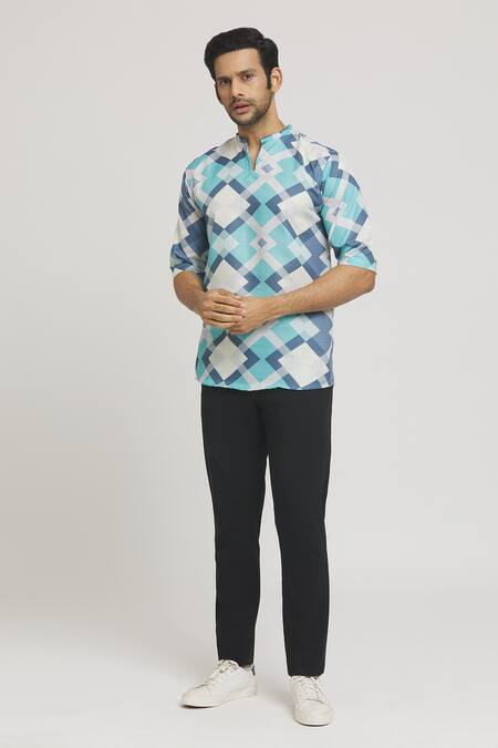 Aryavir Malhotra Multi Color Cotton Abstract Geometric Print Shirt Online at Aza Fashions Aryavir Malhotra_Multi Color Cotton Abstract Geometric Print Shirt_Online_at_Aza_Fashions