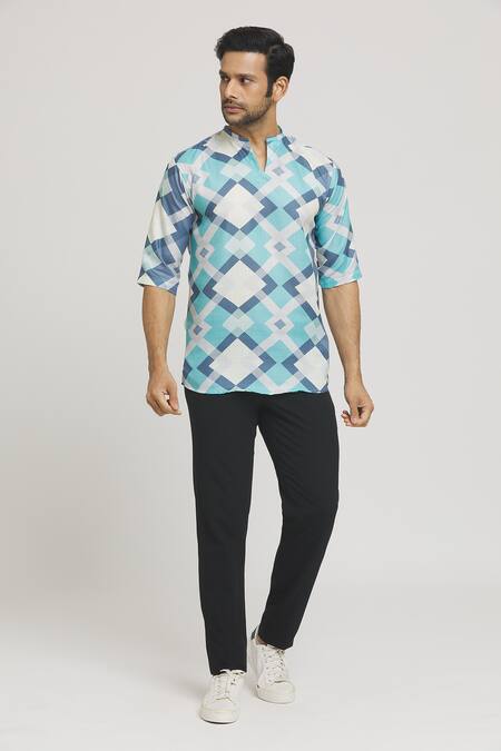 Buy Aryavir Malhotra Multi Color Cotton Abstract Geometric Print Shirt Online at Aza Fashions Buy_Aryavir Malhotra_Multi Color Cotton Abstract Geometric Print Shirt_Online_at_Aza_Fashions