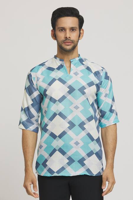 Aryavir Malhotra Multi Color Cotton Abstract Geometric Print Shirt at Aza Fashions Aryavir Malhotra_Multi Color Cotton Abstract Geometric Print Shirt_at_Aza_Fashions