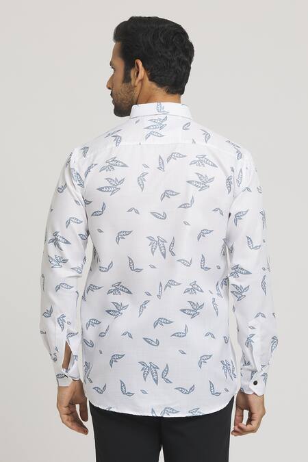 Shop_Arihant Rai Sinha_White Cotton Leaves Print Shirt _at_Aza_Fashions