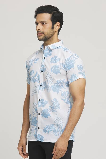 Arihant Rai Sinha_White Cotton Autumn Print Shirt _Online_at_Aza_Fashions