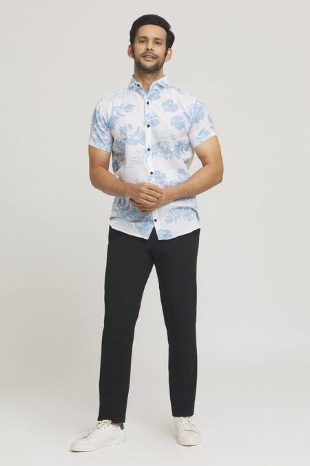 Buy_Arihant Rai Sinha_White Cotton Autumn Print Shirt _Online_at_Aza_Fashions
