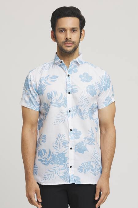Arihant Rai Sinha_White Cotton Autumn Print Shirt _at_Aza_Fashions