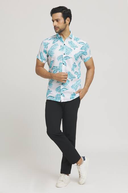 Buy_Aryavir Malhotra_White Cotton Falling Leaves Print Shirt_Online_at_Aza_Fashions