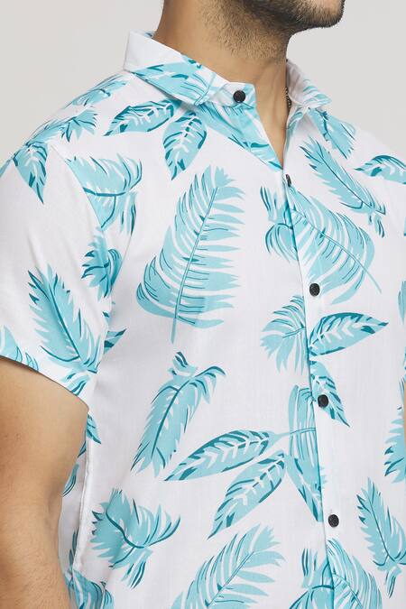 Shop_Aryavir Malhotra_White Cotton Falling Leaves Print Shirt_Online_at_Aza_Fashions